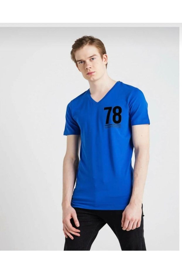 Men's Blue Cotton Basic T-Shirt