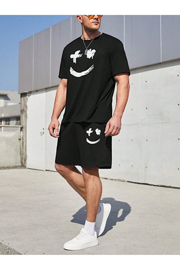Men's Printed Set - Shorts T-shirt Top and Bottom Set