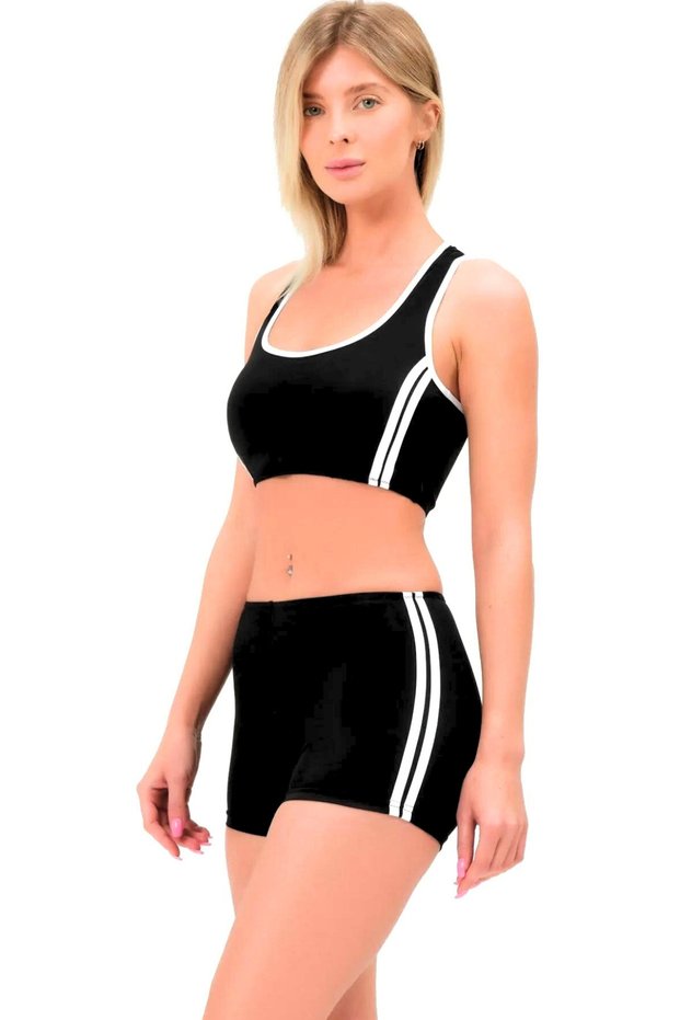 Argisa Striped 2-Piece Sports Swimsuit with Shorts Stretchy Water Repellent Fabric Sea and Pool Swimwear Sport Swimwear