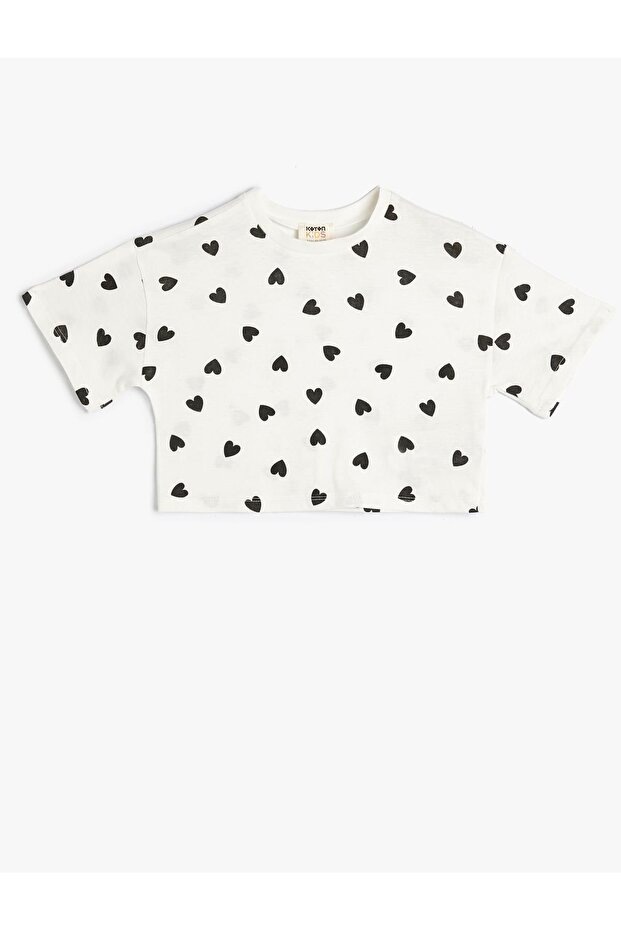 Girls' Heart Printed Short-Sleeved Cropped T-Shirt 4SKG10248AK