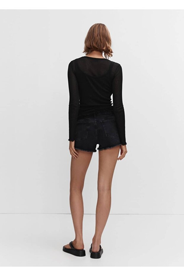 Yırtık Denim Şort - 4