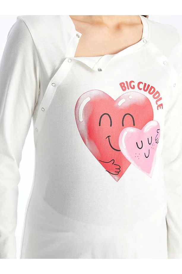 LCW DREAM Bisiklet Yaka Baskılı Uzun Kollu Hamile Pijama Takımı - 4