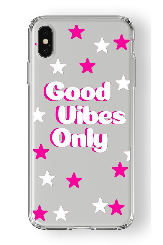 حافظة شفافة مطبوعة بتصميم Good Vibes فقط متوافقة مع هاتف iPhone X وXs