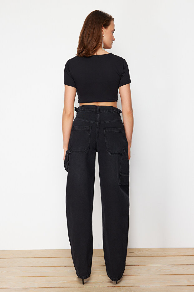 Siyah More Sustainable Bol Kesim Yüksek Bel Loose Baggy Jeans TWOAW24JE00308 - 6
