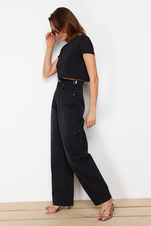 Siyah More Sustainable Bol Kesim Yüksek Bel Loose Baggy Jeans TWOAW24JE00308 - 1