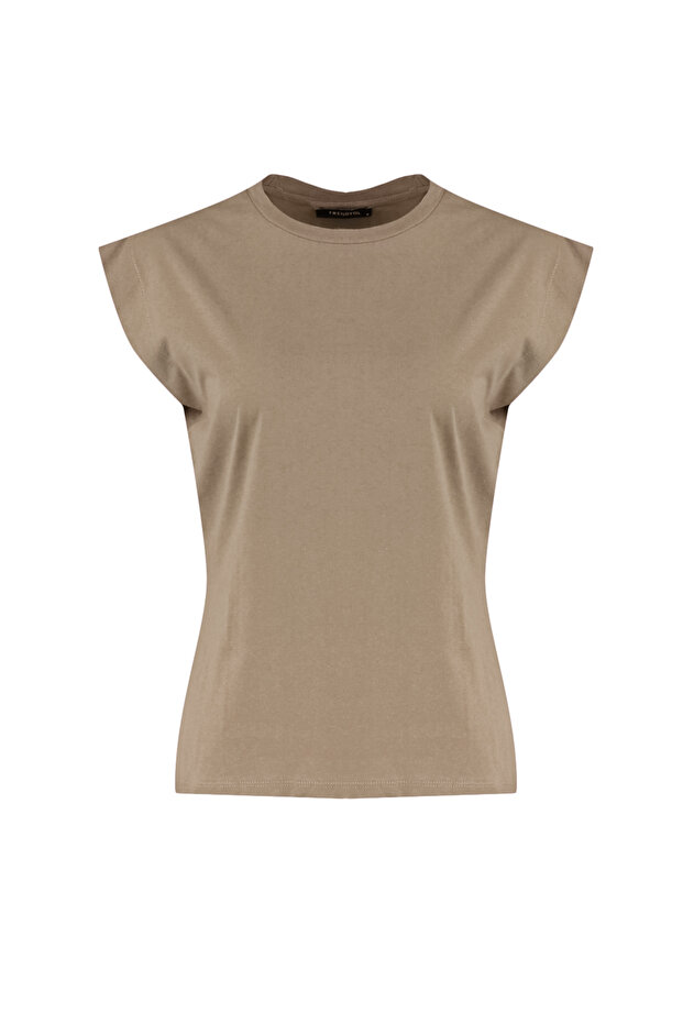 Vizon %100 Pamuk Vatka Görünümlü Basic Bisiklet Yaka Örme T-Shirt TWOSS20TS0021 - 10
