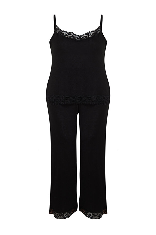 Siyah Dantel Detaylı Örme Pijama Takımı TBBSS24AI00000 - 7