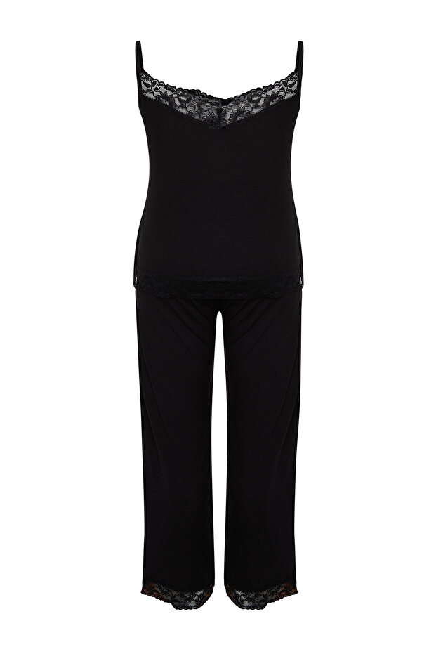 Siyah Dantel Detaylı Örme Pijama Takımı TBBSS24AI00000 - 8