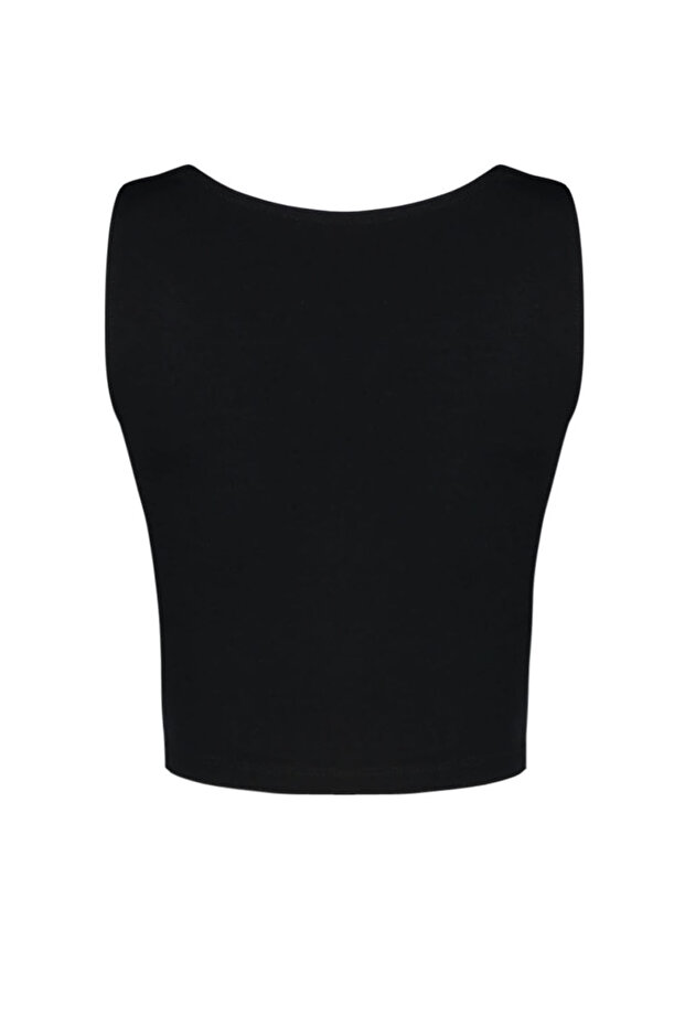 Siyah Crop Pencere/Cut Out Detaylı Örme Bluz TPRSS24BZ00029 - 9