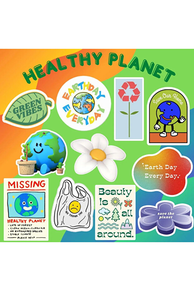 Healthy Planet - مجموعة ملصقات للهاتف المحمول والكمبيوتر المحمول