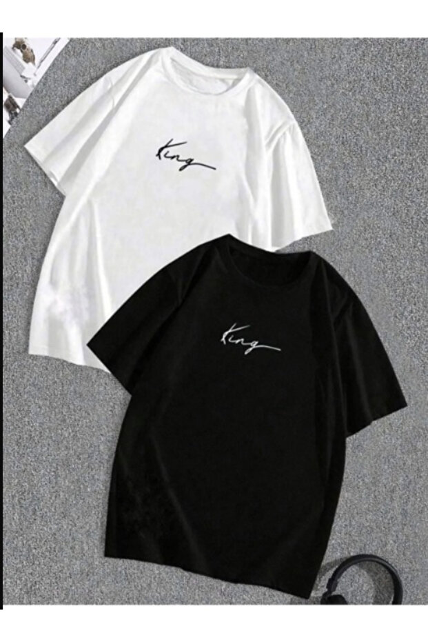 Children's Trend Model Black White T-shirt Double King Printed Cotton