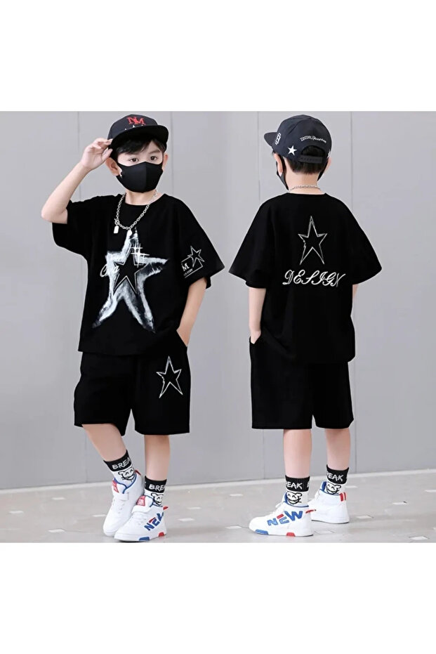 Children's Lucky Star Printed Top and Bottom Set with Shorts