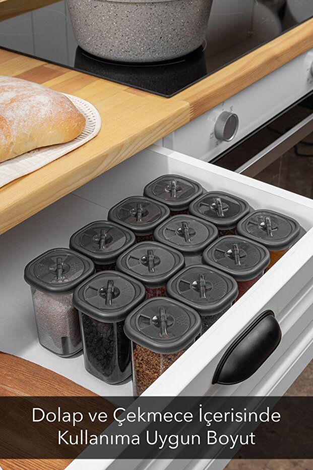 12-Piece Spice Jar Set with Label and Lockable Non-Breathable Lid-Spice Jar Storage Container Gray - 4