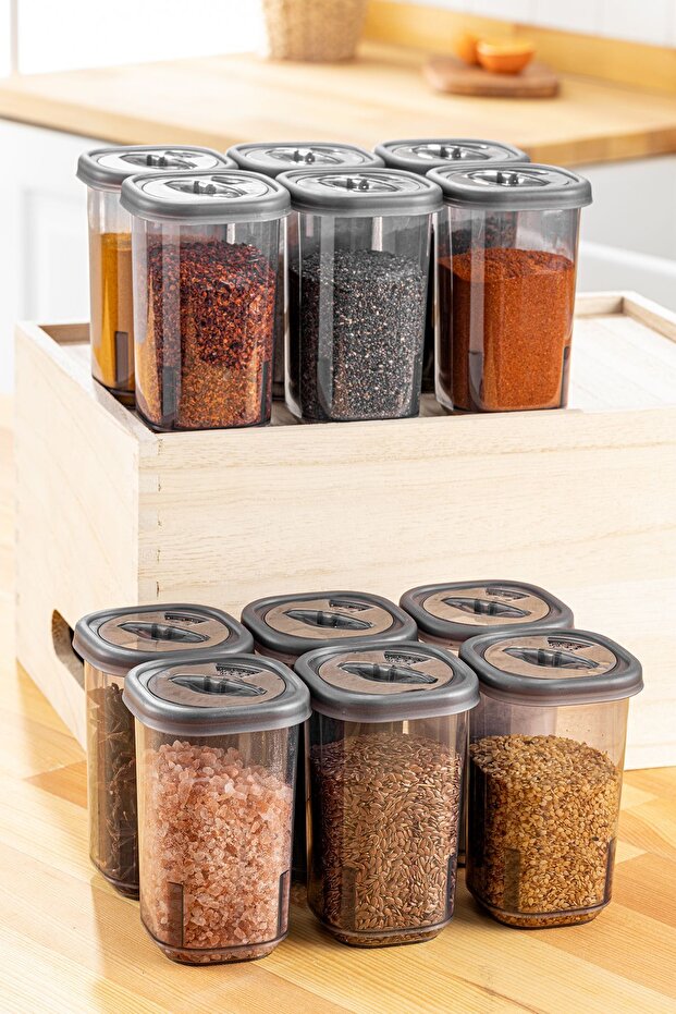 12-Piece Spice Jar Set with Label and Lockable Non-Breathable Lid-Spice Jar Storage Container Gray - 3