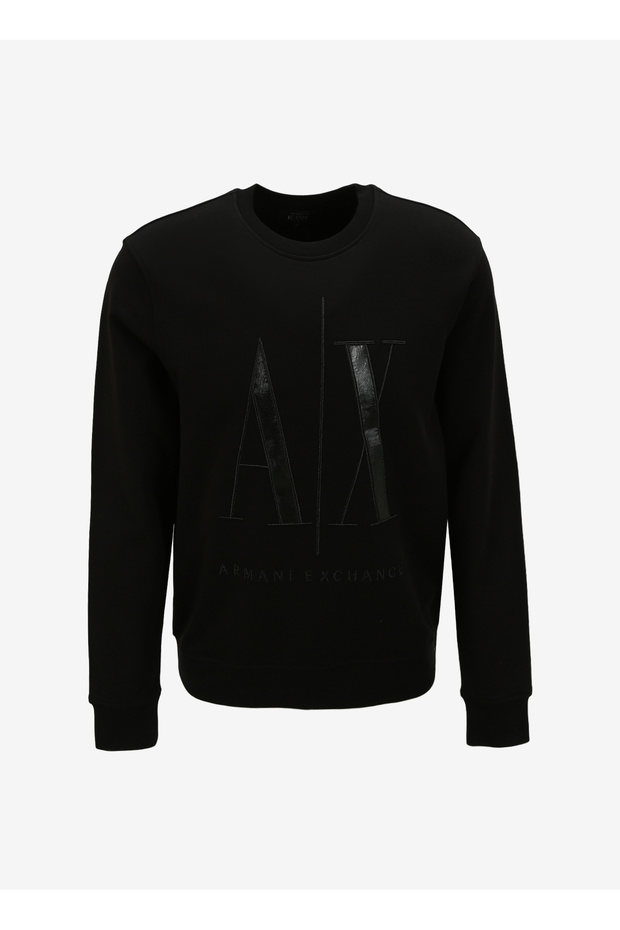 Men's Black Sweatshirt - Crew Neck, 8Nzmpq 5237 Model