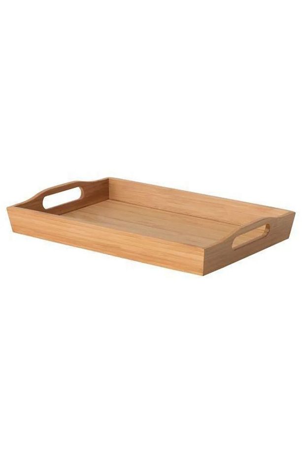 Ahşap Tepsi Kulplu Bambu Kare Tepsi 40x28 Cm Sunum-servis Tepsisi Bamu - 1