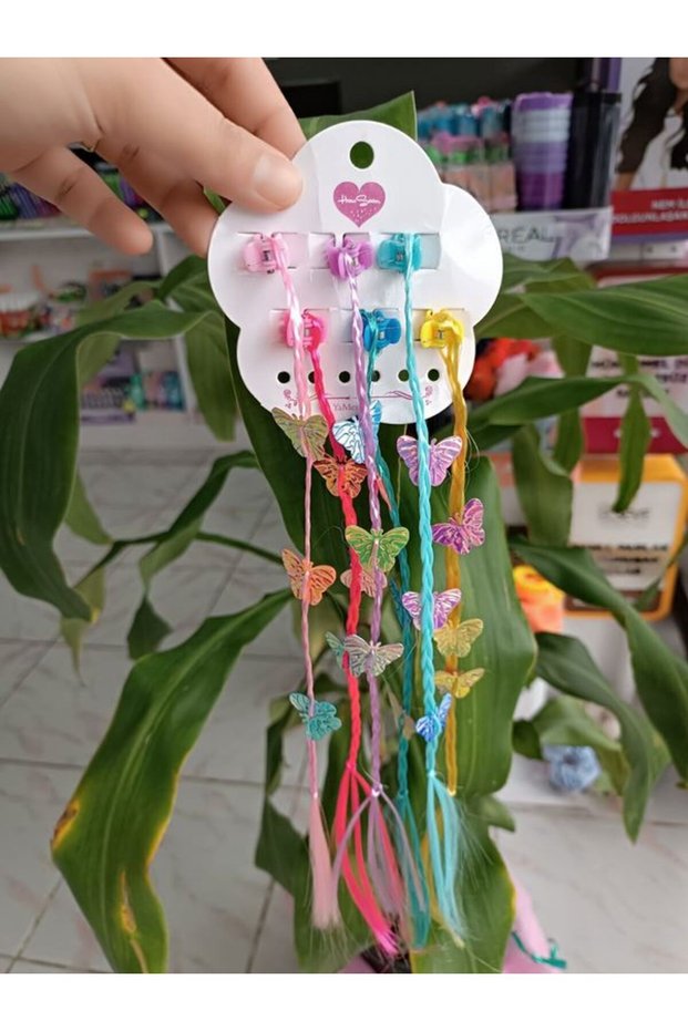 6-Piece Colorful Butterfly Mini Peg Long Artificial Hair Multi-Colored