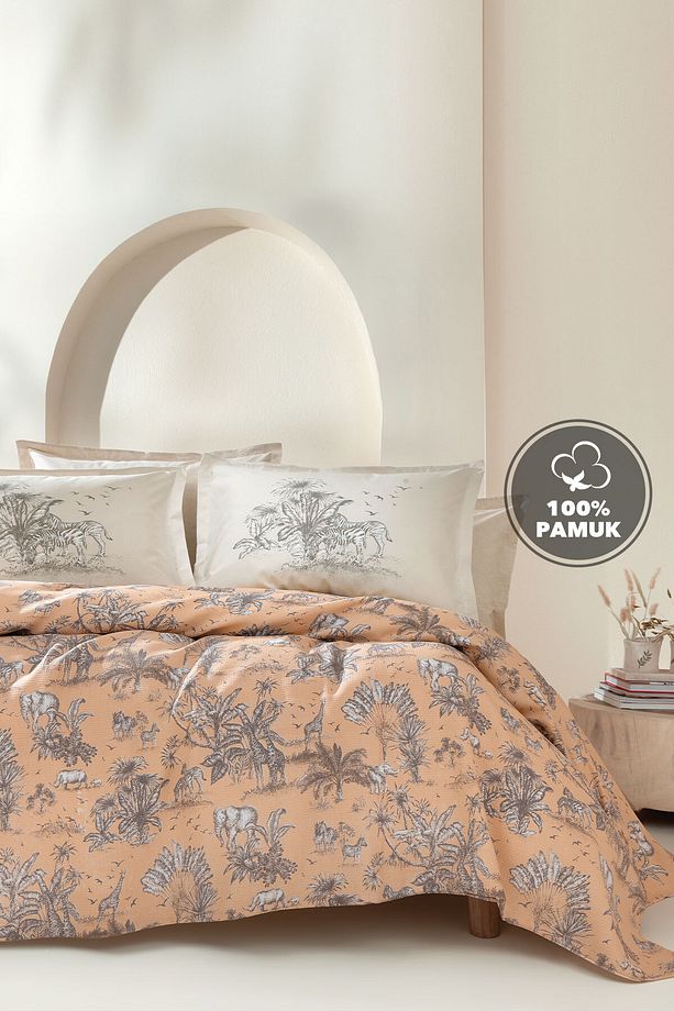Aster Tek Kişilik %100 Pamuk Pike Takımı - Somon - 1