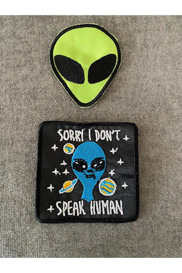 Nasa Ailen Alien Embroidery Patch Patch Set of 2 Sewable (6x8 cm 6x4 cm)