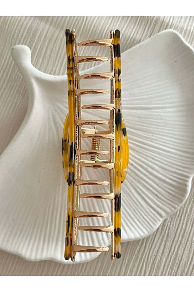 مشبك مزلاج على شكل عظمة منقوش باللون الأصفر - 11 سم - 2