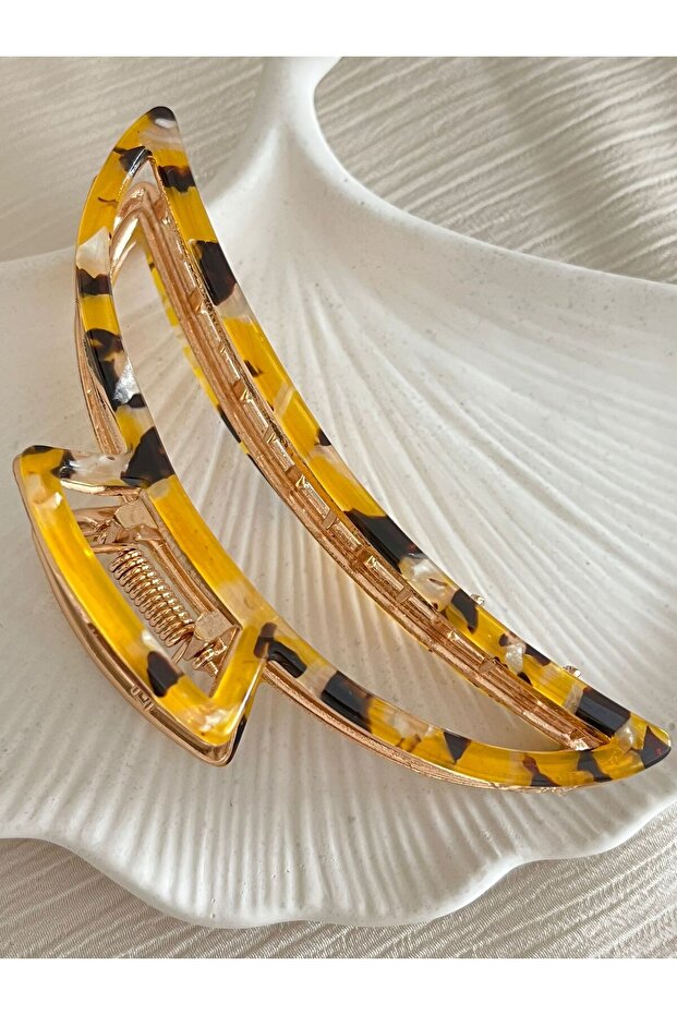 مشبك مزلاج على شكل عظمة منقوش باللون الأصفر - 11 سم - 4