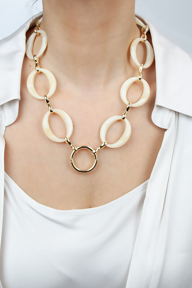 Bone Look Large Ring Necklace - 1