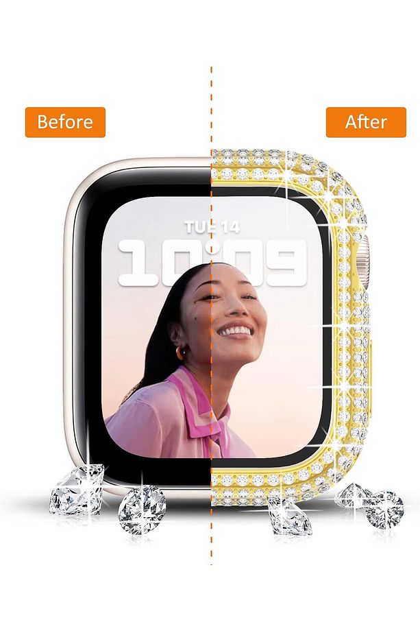 Apple Watch 7/8/9 41mm Uyumlu Çift Sıra Parlak Taşlı 360 Darbe Önleyici Kasa Koruyucu - 2