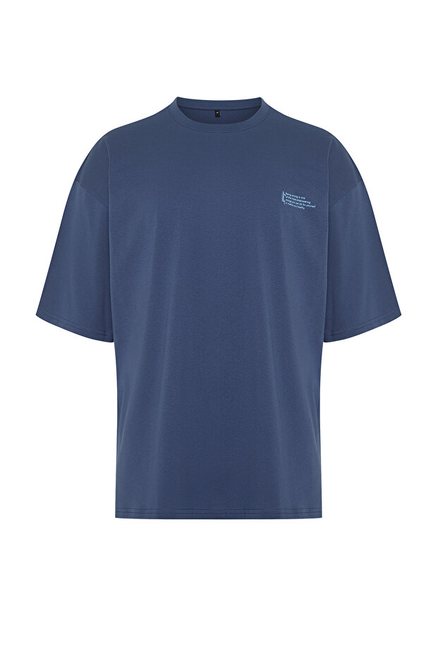 Indigo Oversize %100 Pamuklu Bisiklet Yaka Minimal Yazı Baskılı T-Shirt TMNSS23TS00084 - 7