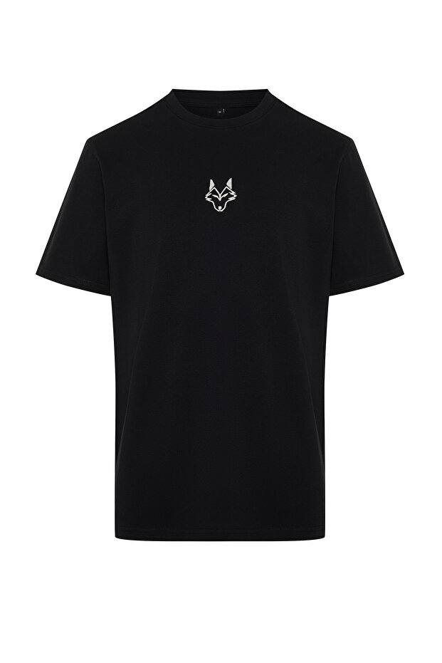 Siyah Regular/Normal Kesim Kurt Nakışlı %100 Pamuklu T-Shirt TMNSS24TS00056 - 7