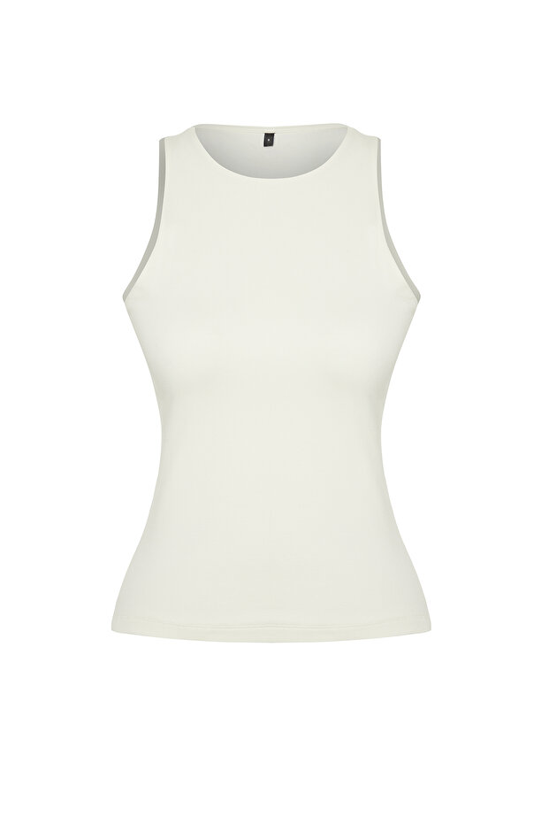 Ekru Pamuklu Halter Yaka Fitted/Vücuda Oturan Esnek Örme Atlet TWOSS23AL00069 - 6