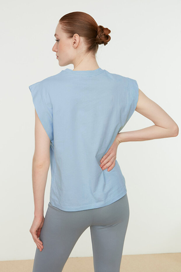 Mavi %100 Pamuk Vatka Görünümlü Basic Bisiklet Yaka Örme T-Shirt TWOSS20TS0021 - 7