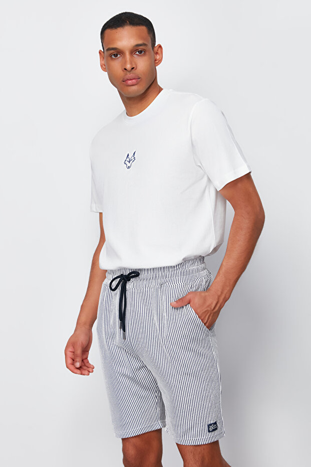 Lacivert Çizgili Regular/Normal Kesim Şort TMNSS24SR00065 - 3