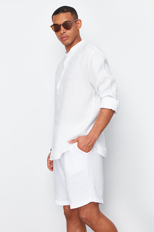 Beyaz Muslin Dokuma Yazlık Şort TMNSS24SR00059 - 3