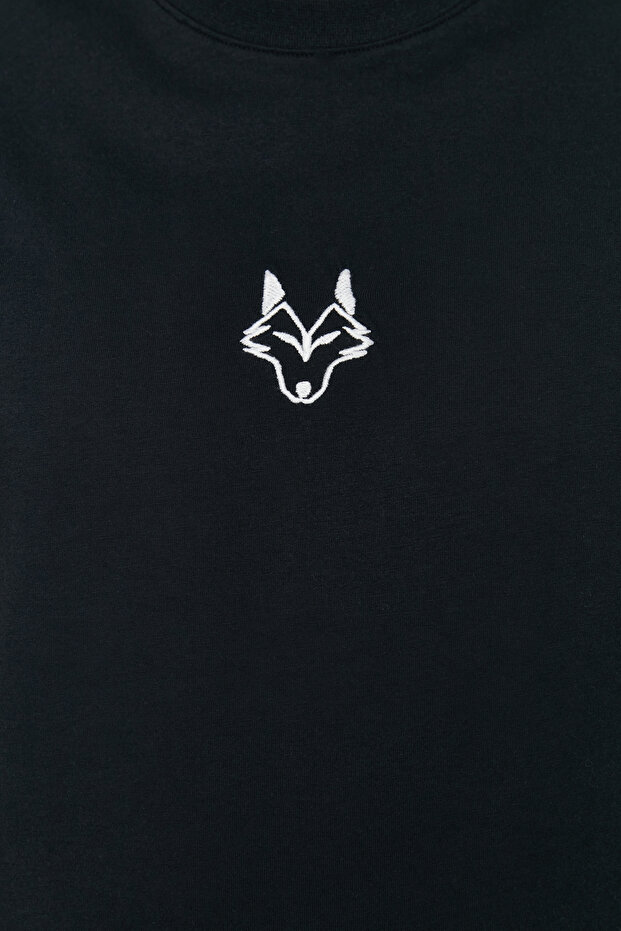 Siyah Regular/Normal Kesim Kurt Nakışlı %100 Pamuklu T-Shirt TMNSS24TS00056 - 6