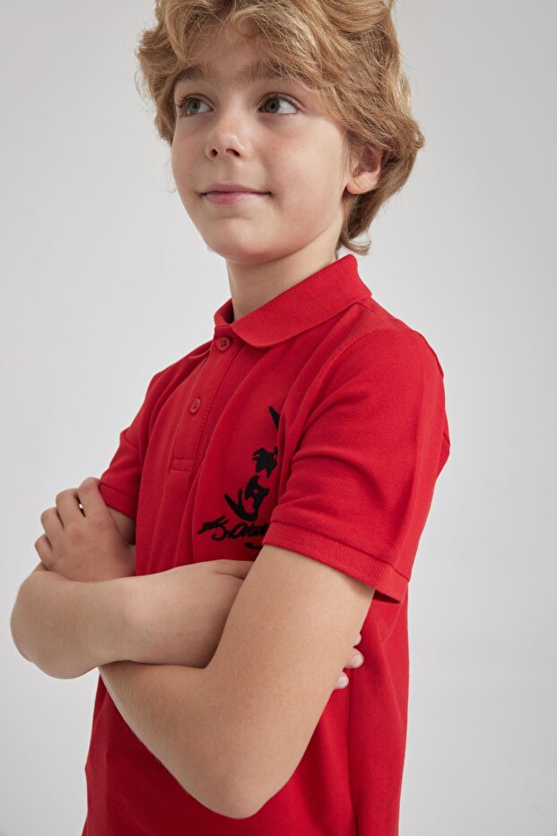 Boys' Ataturk Printed Short Sleeve Cotton Red T-Shirt