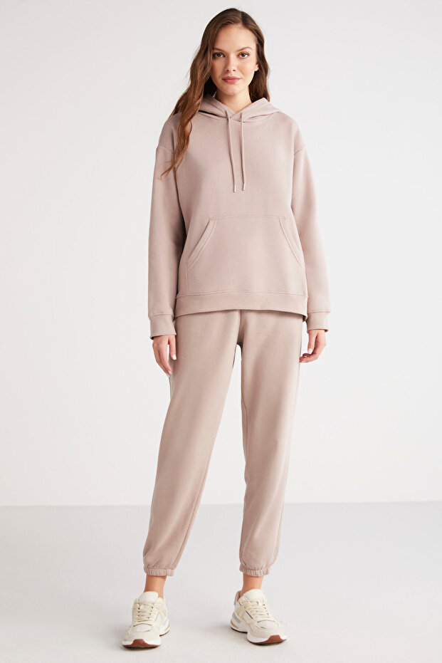 Tereza női polár belső puha, kényelmes, kapucnis kenguru zsebes rózsaszín pulóver - 1