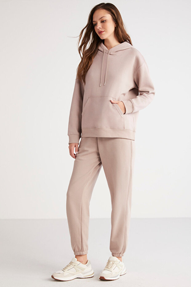 Tereza női polár belső puha, kényelmes, kapucnis kenguru zsebes rózsaszín pulóver - 3