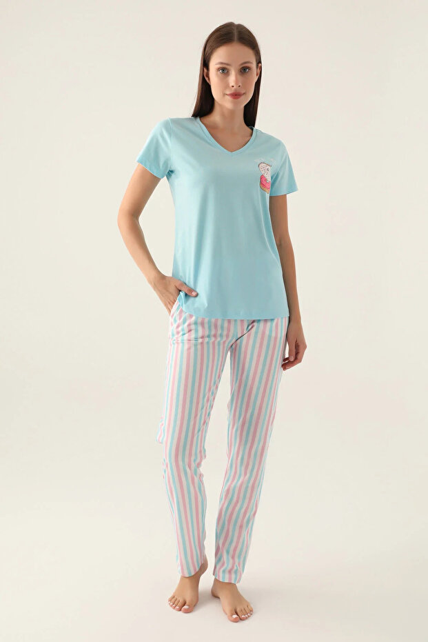 New Season Cotton Short Sleeve Women's Pajamas Set V07