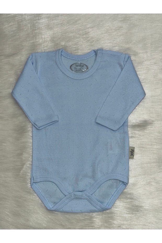 Unisex Baby Blue Perforated Pattern Anti-Sweat Long Sleeve Cotton Bodysuit