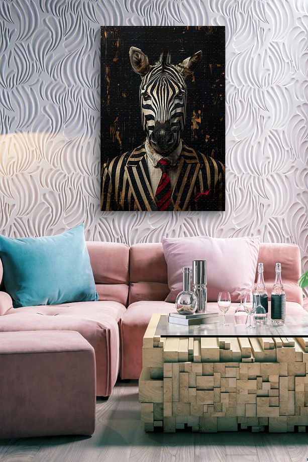 Modernist Çizgili Takım Zebra Yağlı Kanvas Tablo - 7