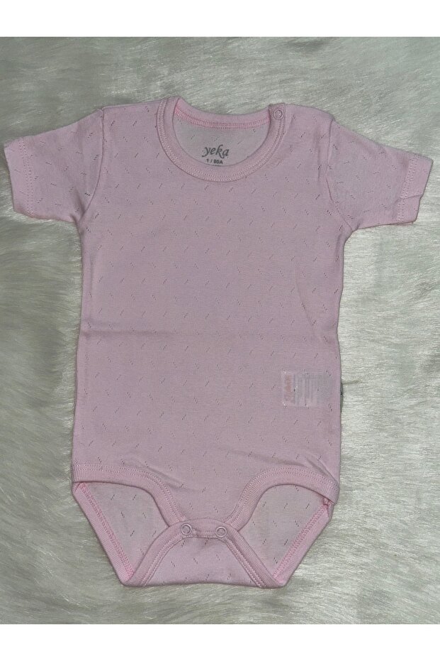Baby Girl Pink Perforated Pattern Anti-Sweat Short Sleeve Bodysuit
