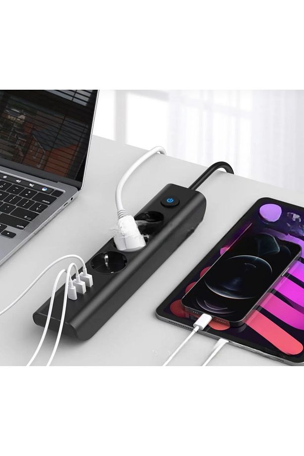 Isıya Dayanıklı Akım Korumalı Power Tuşlu 3'lü Grup Priz 3xUSB 1x Type-C Çıkışlı Priz - 4