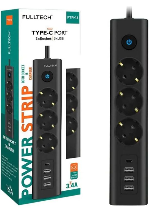 Isıya Dayanıklı Akım Korumalı Power Tuşlu 3'lü Grup Priz 3xUSB 1x Type-C Çıkışlı Priz - 1