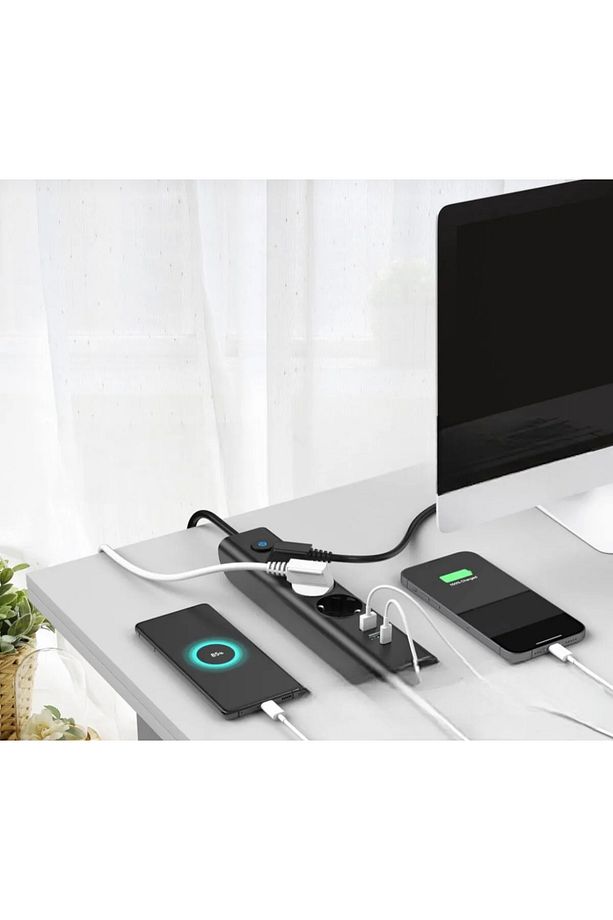 Isıya Dayanıklı Akım Korumalı Power Tuşlu 3'lü Grup Priz 3xUSB 1x Type-C Çıkışlı Priz - 3