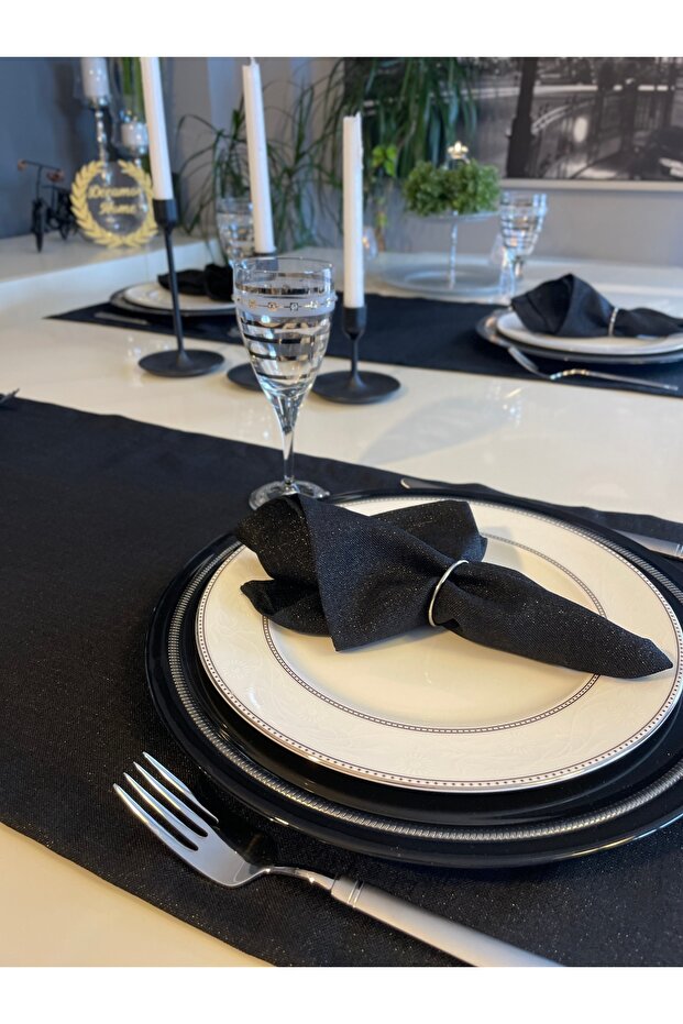 Royal 6 Pieces Glittery Black Napkin Fabric Napkin