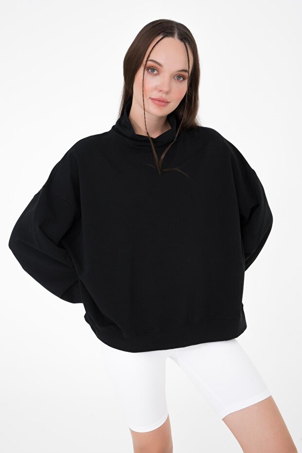 Vassago Siyah Dik Yaka Basic Ince Sweatshirt - 5
