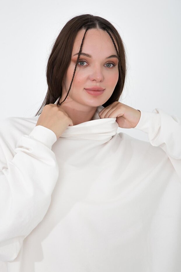 سويت شيرت Vassago كريمي بياقة واقفة أساسي رفيع - 6