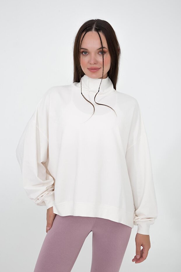 سويت شيرت Vassago كريمي بياقة واقفة أساسي رفيع - 1