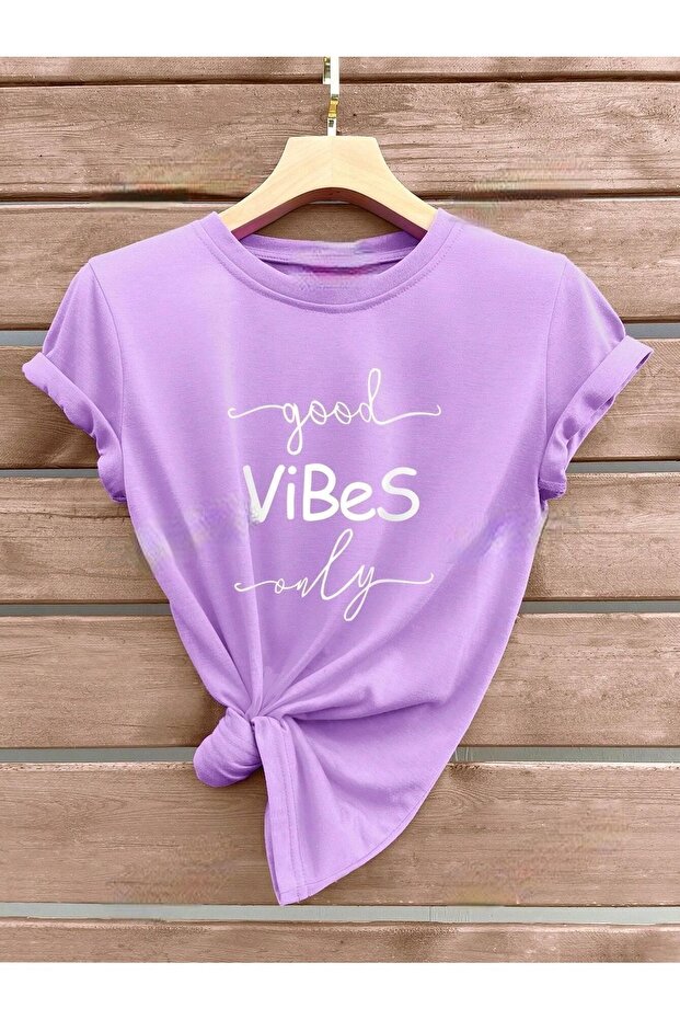 Women's Lilac Good Vibes Only Printed Oversize T-shirt