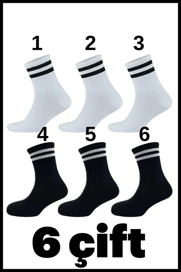 Unisex 6-Piece Tennis College Socks 3 Black And 3 White